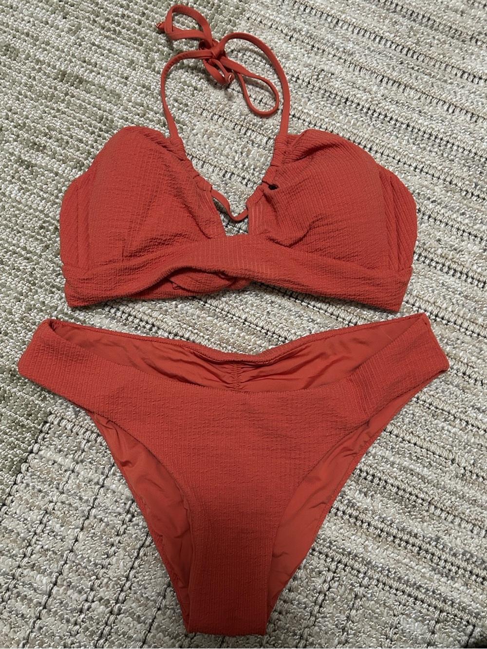 BECCA Rust Textured Halter Bikini Set, Medium/D